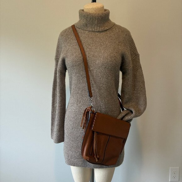 Abercrombie & Fitch Ribbed Tan Turtleneck Midi Sweater Dress - Picture 1 of 10